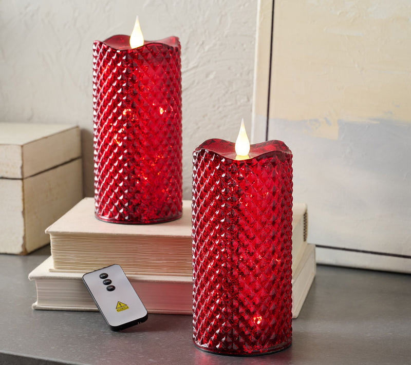 Set of 2 (8") Lit Diamond Design Candles w/ Remote by Valerie — Main view