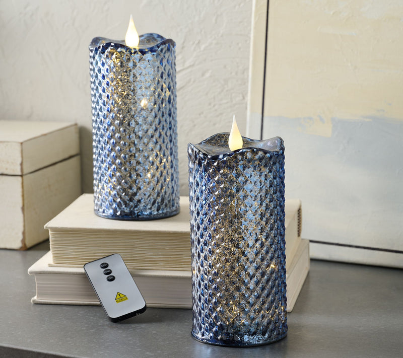 Set of 2 (8") Lit Diamond Design Candles w/ Remote by Valerie — View 12