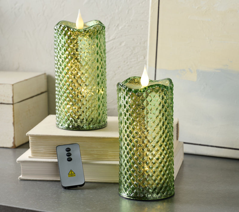 Set of 2 (8") Lit Diamond Design Candles w/ Remote by Valerie — View 14