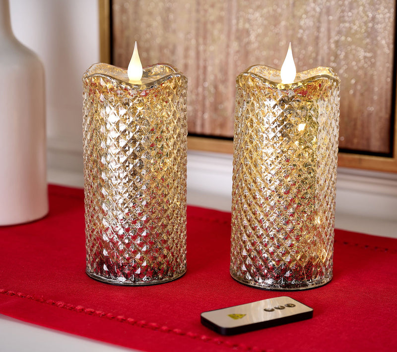 Set of 2 (8") Lit Diamond Design Candles w/ Remote by Valerie — View 16