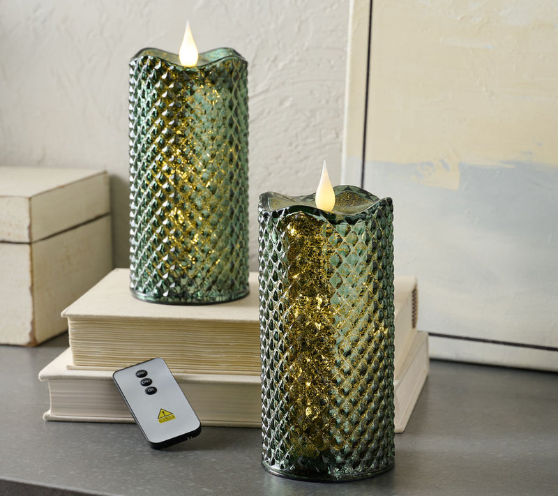 Set of 2 (8") Lit Diamond Design Candles w/ Remote by Valerie — View 18