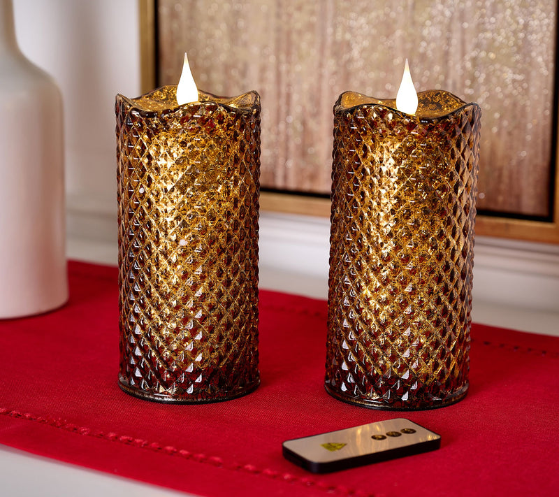 Set of 2 (8") Lit Diamond Design Candles w/ Remote by Valerie — View 19