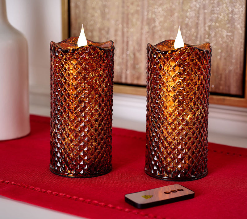 Set of 2 (8") Lit Diamond Design Candles w/ Remote by Valerie — View 20