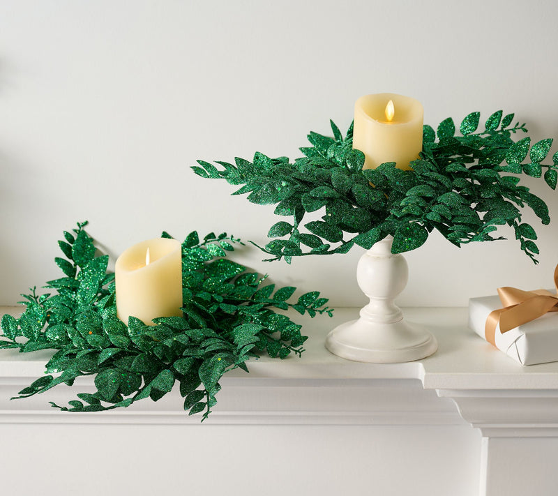 Set of 2 Glittered Leaf Candle Rings by Valerie — View 5