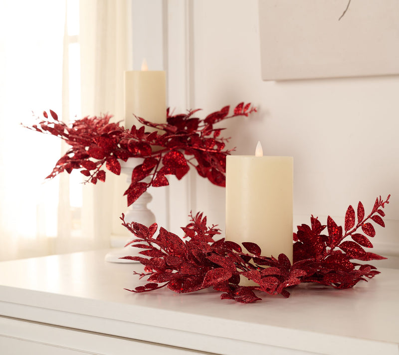 Set of 2 Glittered Leaf Candle Rings by Valerie — Main view