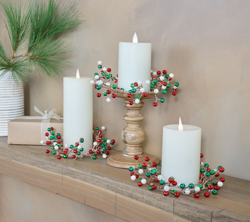 Set of 3 Glittered Beaded Candle Rings by Valerie — Main view