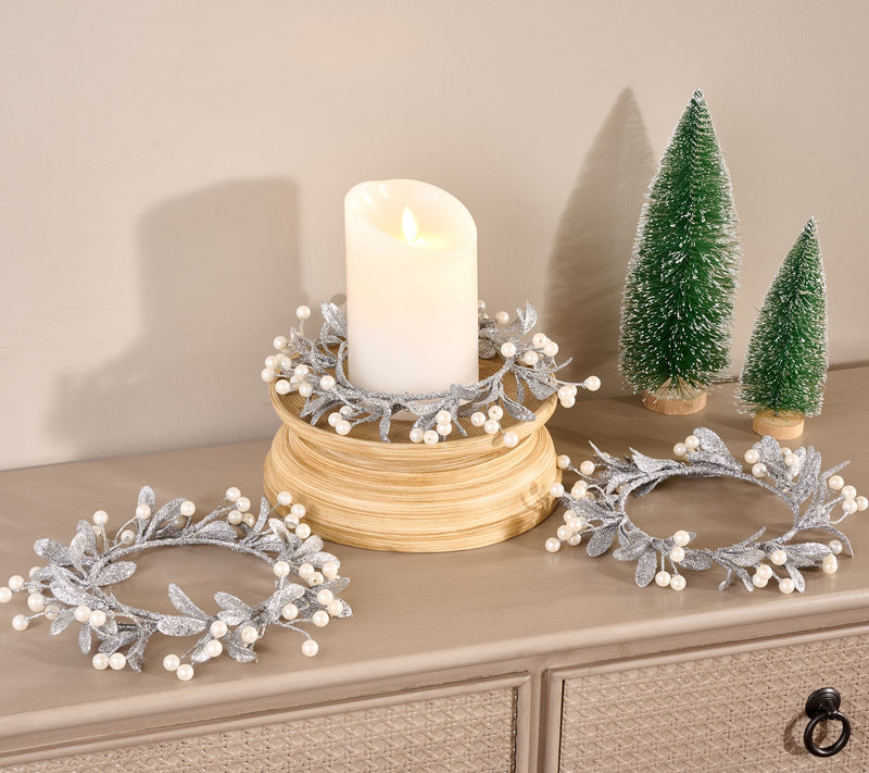 Set of 3 Glittered Pearl Candle Rings by Valerie — View 5