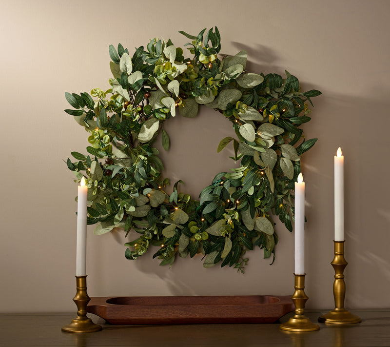 Bethlehem Lights 24" Illuminated Eucalyptus & Olive Wreath — Main view