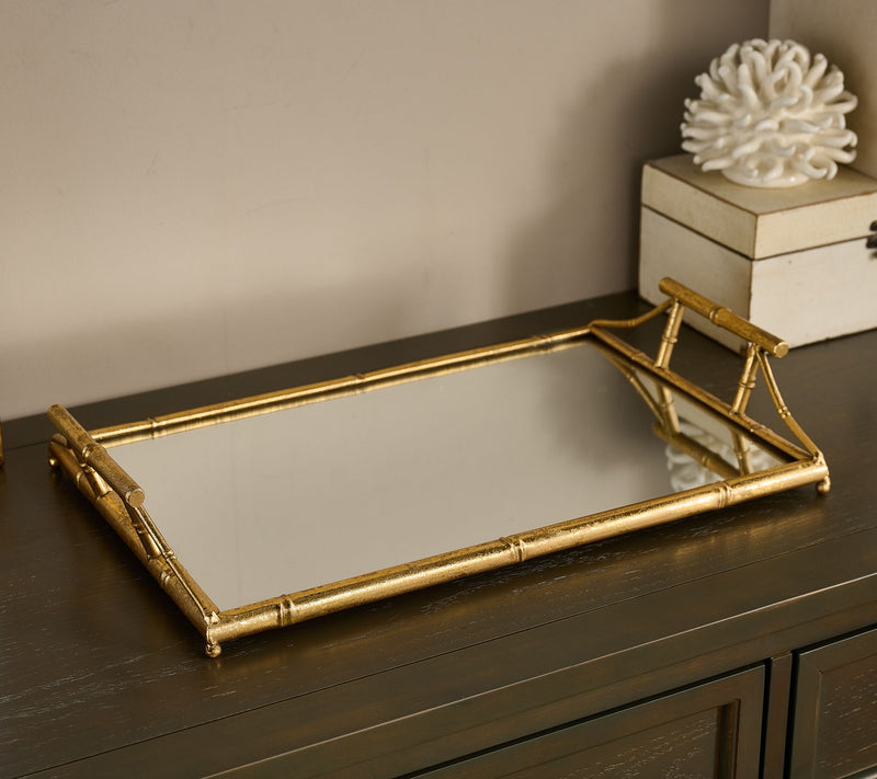 20" Metallic Bamboo Style Mirrored Tray by Kim Gravel — View 4