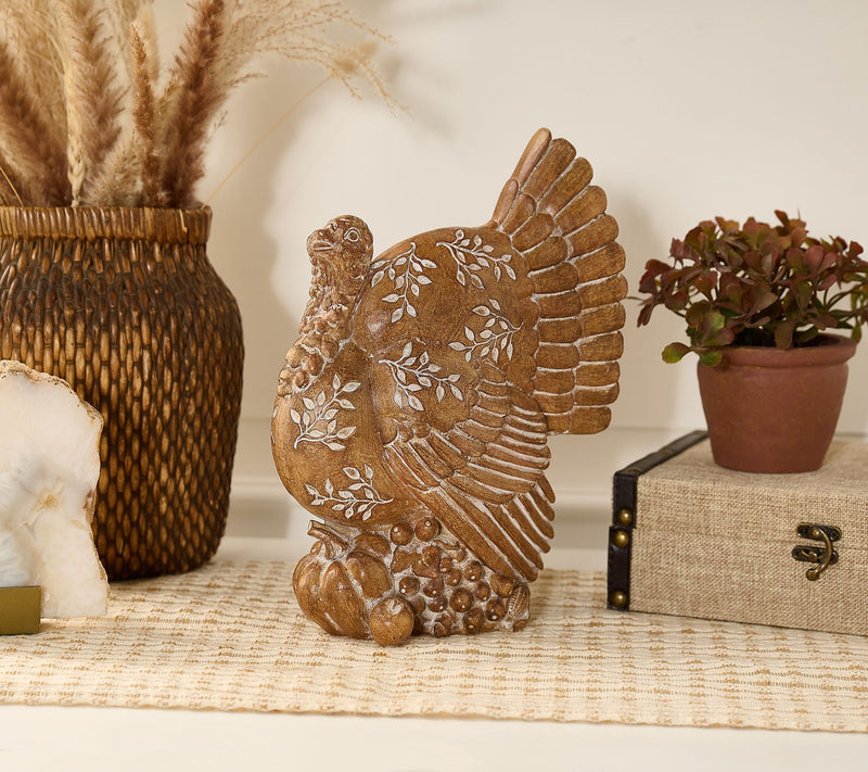 11.5" Turkey Figure with Pumpkins and Leaves by Valerie — Main view