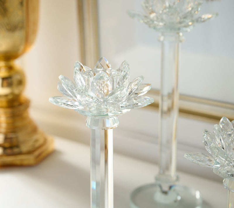 Set of 3 Faceted Glass Lotus Pedestals by Valerie — View 2