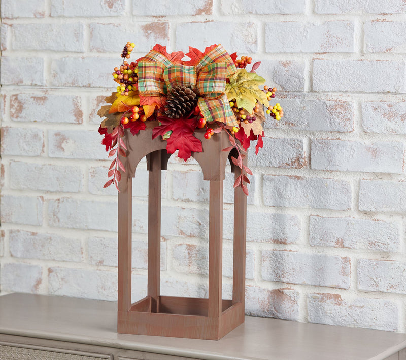 20" Wood Open Concept Lantern with Ribbon Embellishment by Valerie — Main view