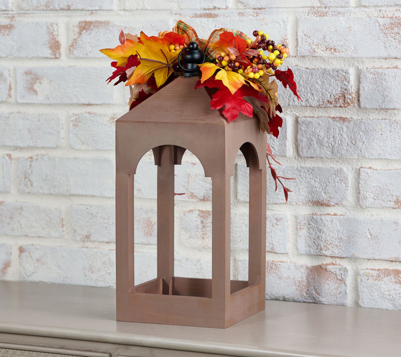 16" Wood Open Concept Lantern with Ribbon Embellishment by Valerie — View 2