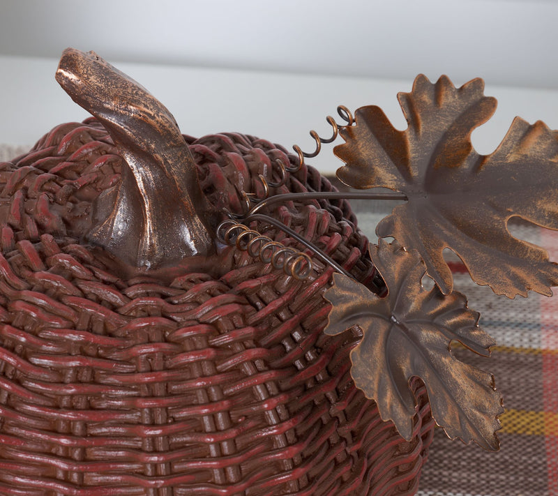 Set of 2 Basketweave Pumpkins with Metal Leaves by Valerie — View 2