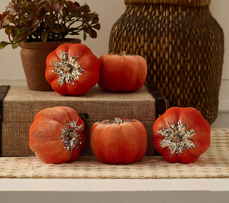 Set of 5 (3") Velvet Glitter Pumpkins by Valerie — View 5