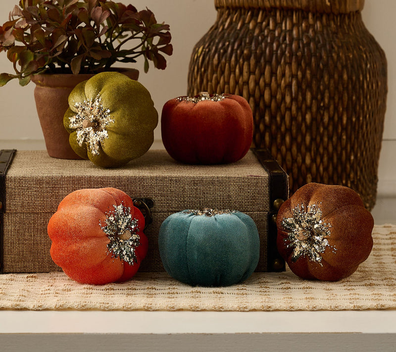 Set of 5 (3") Velvet Glitter Pumpkins by Valerie — View 7