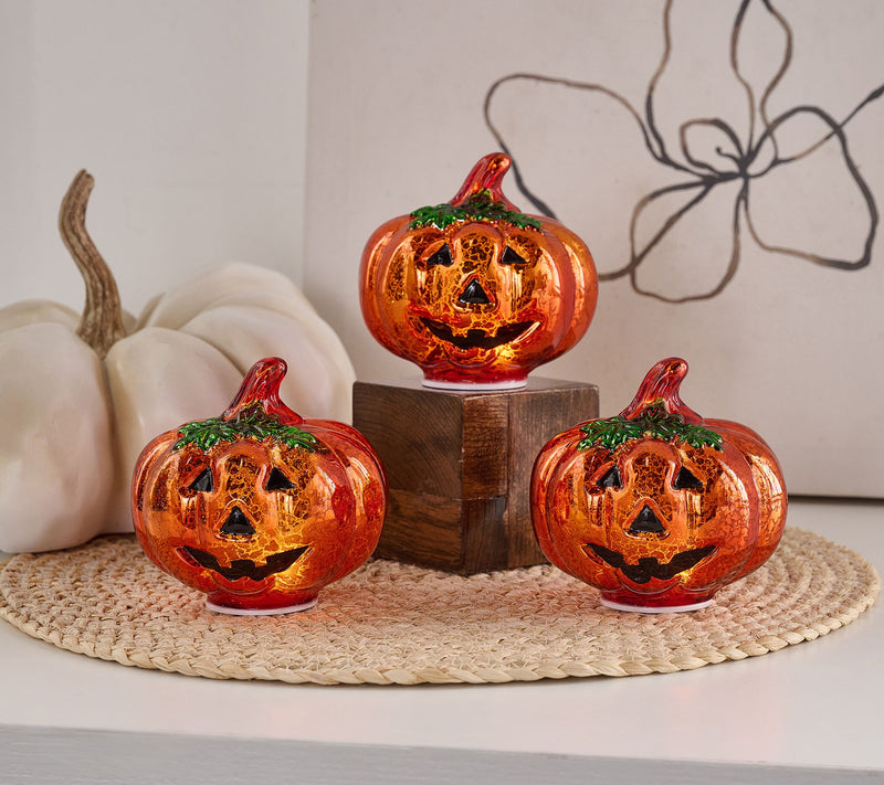 Set of 3 Illuminated Mercury Glass Jack-O-Lanterns by Valerie — Main view