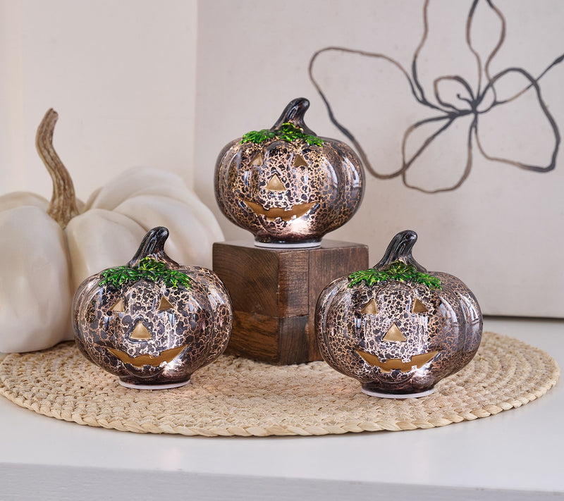 Set of 3 Illuminated Mercury Glass Jack-O-Lanterns by Valerie — View 4