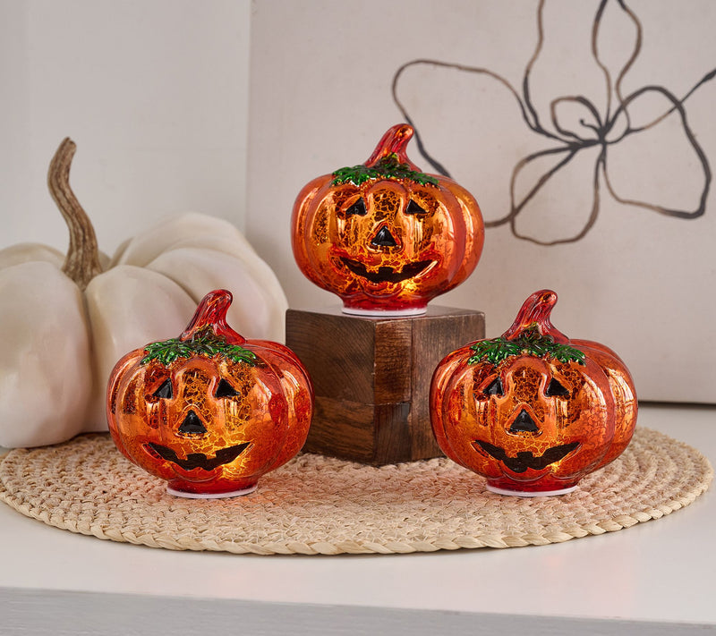 Set of 3 Illuminated Mercury Glass Jack-O-Lanterns by Valerie — View 5