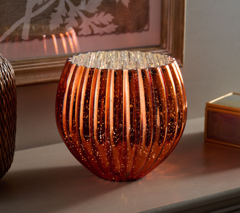8" Illuminated Ribbed Mercury Glass Rose Bowl by Valerie — Main view