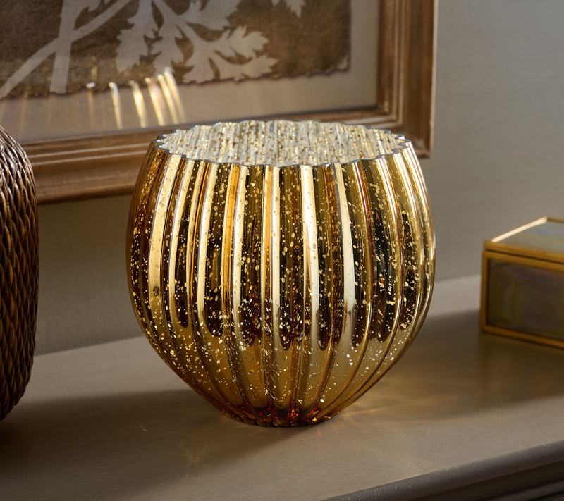 8" Illuminated Ribbed Mercury Glass Rose Bowl by Valerie — View 5