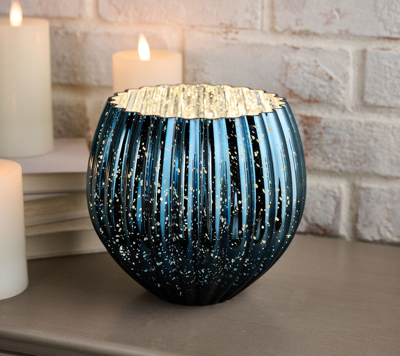 8" Illuminated Ribbed Mercury Glass Rose Bowl by Valerie — View 11