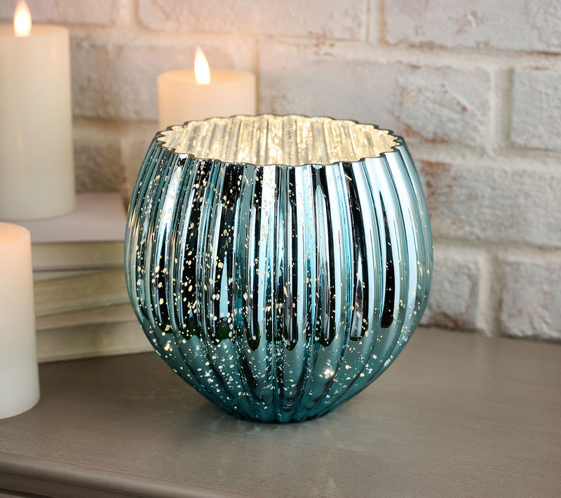 8" Illuminated Ribbed Mercury Glass Rose Bowl by Valerie — View 7