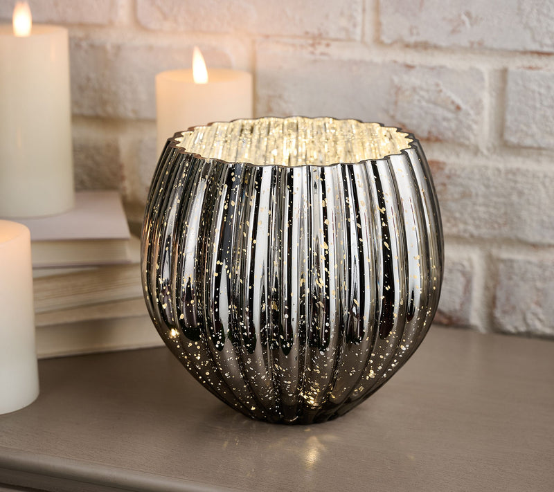 8" Illuminated Ribbed Mercury Glass Rose Bowl by Valerie — View 9