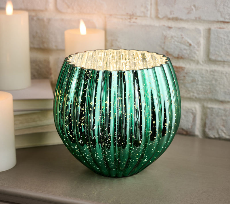 8" Illuminated Ribbed Mercury Glass Rose Bowl by Valerie — View 21