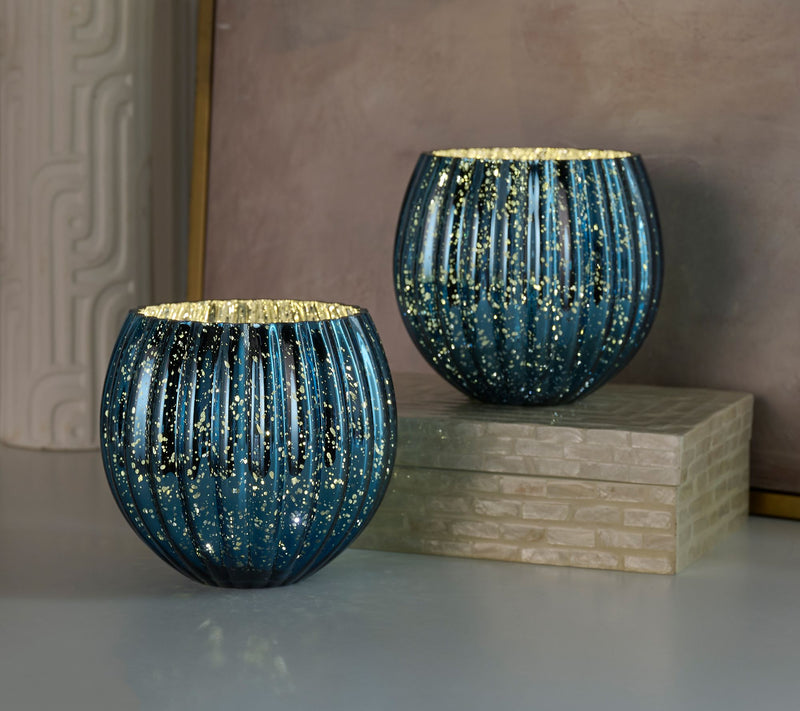 Set of 2 6" Illuminated Ribbed Mercury Rose Bowls by Valerie — View 18