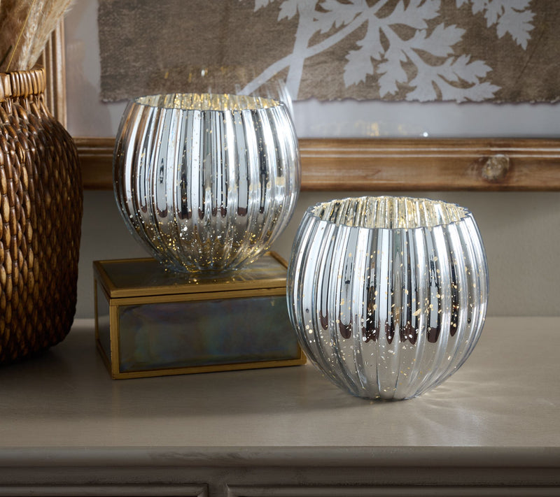 Set of 2 6" Illuminated Ribbed Mercury Rose Bowls by Valerie — View 9