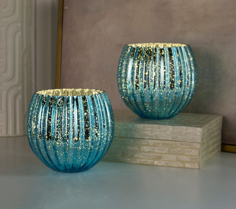 Set of 2 6" Illuminated Ribbed Mercury Rose Bowls by Valerie — View 20