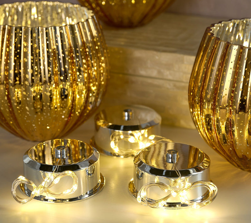 Set of 3 Illuminated Mercury Glass Rose Bowls by Valerie — View 2
