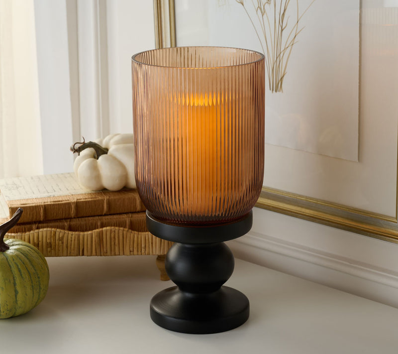 14" Illuminated Ribbed Glass Hurricane with Base by Valerie — View 6