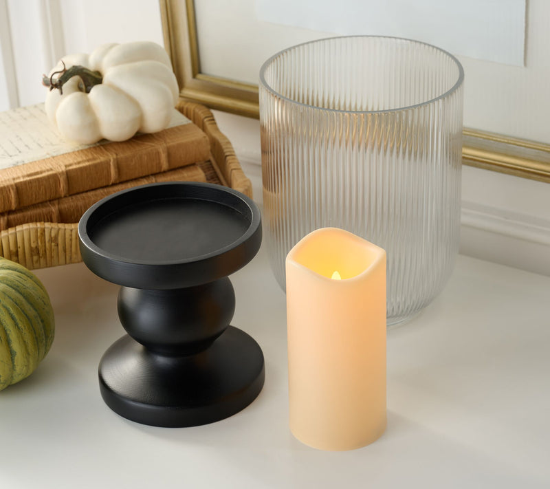 14" Illuminated Ribbed Glass Hurricane with Base by Valerie — View 4