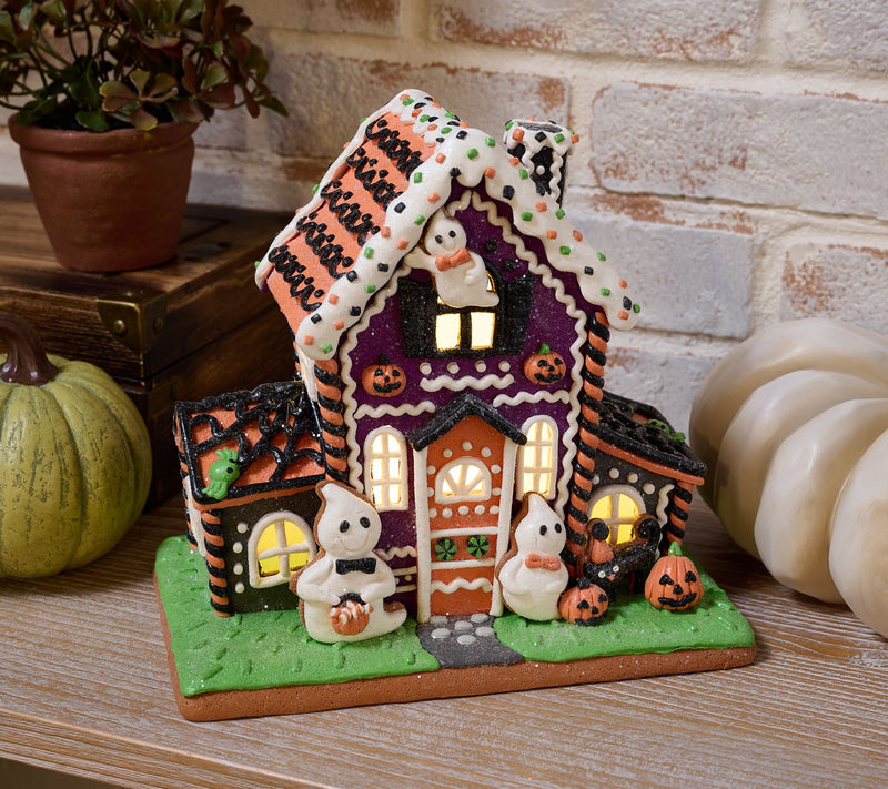 Illuminated Halloween House with Ghosts and Pumpkins by Valerie — Main view
