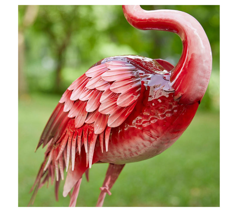 Glitzhome 35" Metal Standing Flamingo Garden Statue W/ Stakes — View 5
