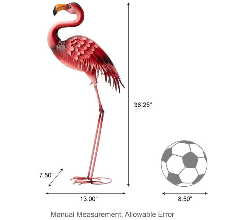 Glitzhome 35" Metal Standing Flamingo Garden Statue W/ Stakes — View 7