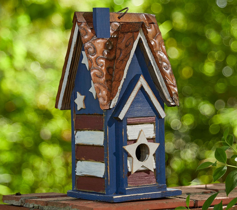 Glitzhome 12" USA Patriotic Distressed Villa Garden Birdhouse — View 3