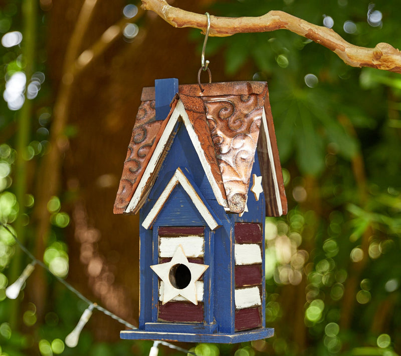 Glitzhome 12" USA Patriotic Distressed Villa Garden Birdhouse — View 7