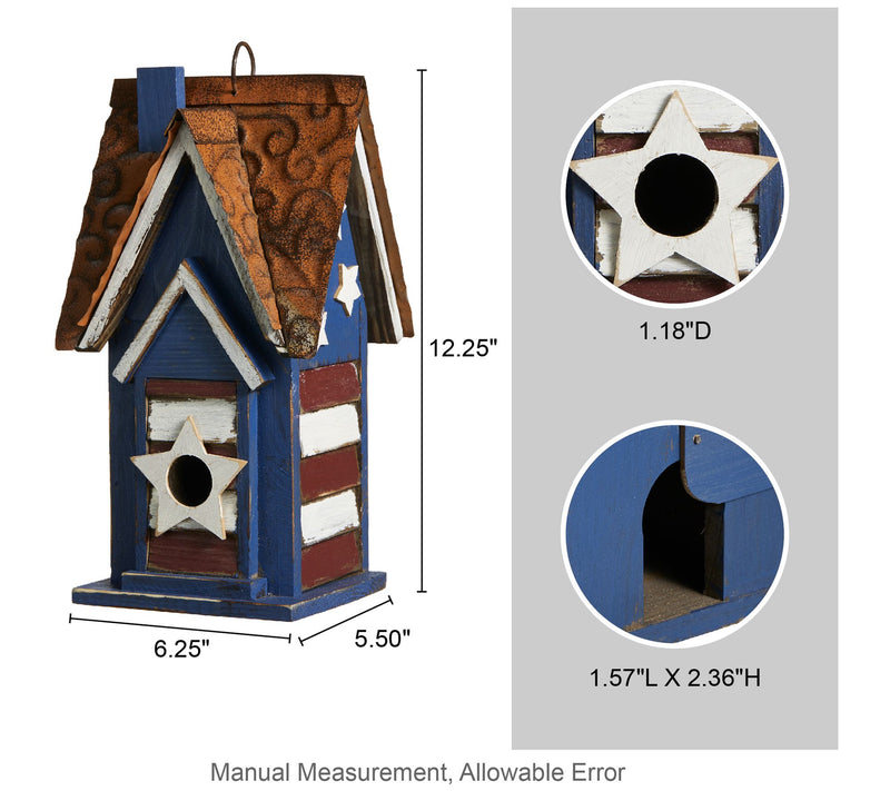 Glitzhome 12" USA Patriotic Distressed Villa Garden Birdhouse — View 5
