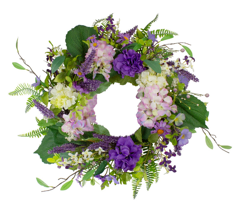 Northlight Hydrangea and Foliage Spring Floral Twig Wreath — Main view