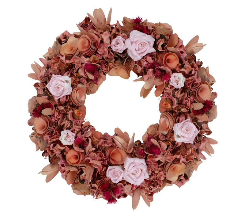 Northlight Roses and Wooden Flowers Spring Wreath — Main view