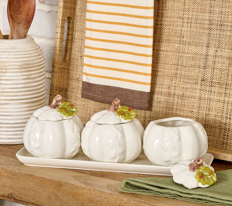 Set of 3 Ceramic Pumpkin Crocks with Plate by Valerie — View 4