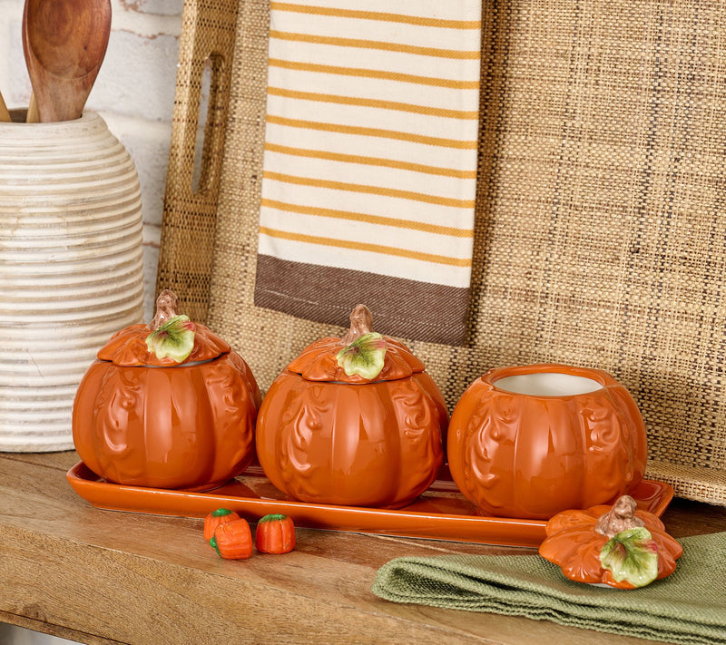 Set of 3 Ceramic Pumpkin Crocks with Plate by Valerie — View 5