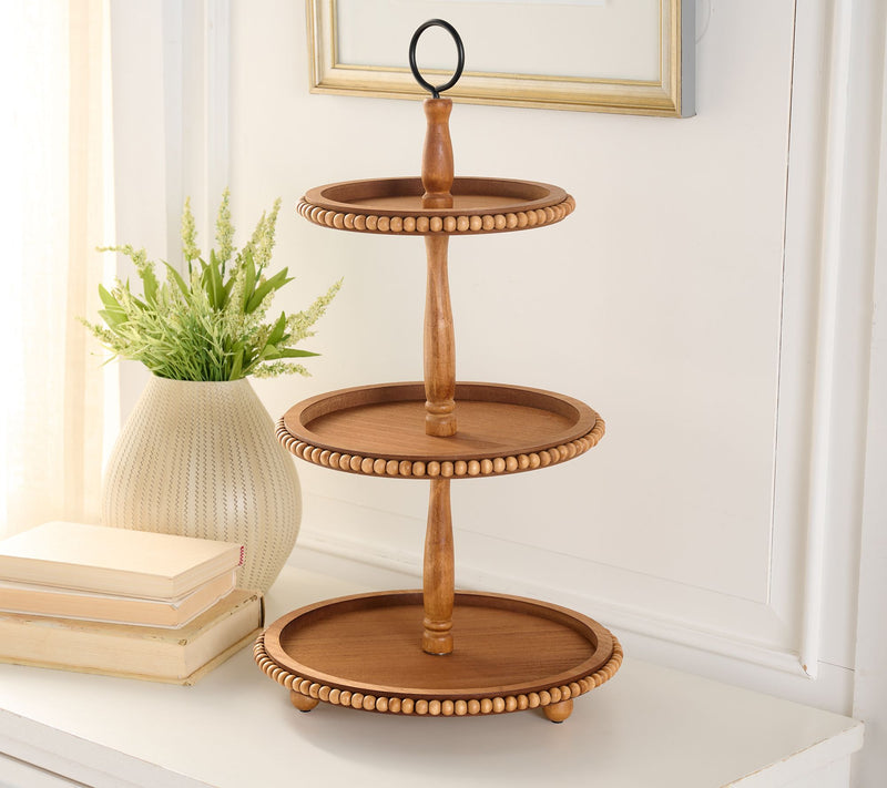 3-Tier Wood Tray with Beaded Detail by Valerie — Main view