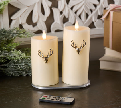 Home Bliss S/2 Flameless Rechargeable Pillar with Charms