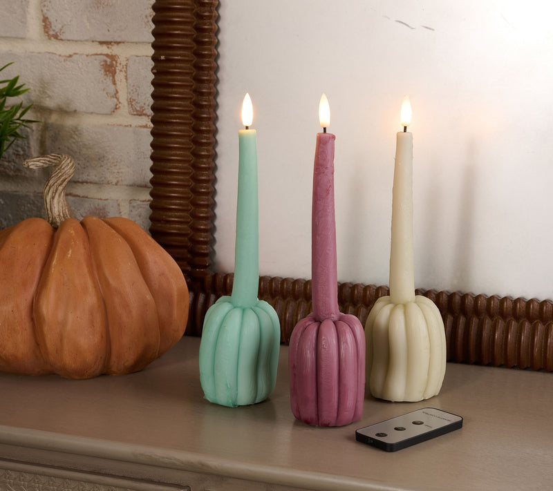 S/3 Flameless Wax Pumpkin Taper Candles by Lauren McBride — View 12
