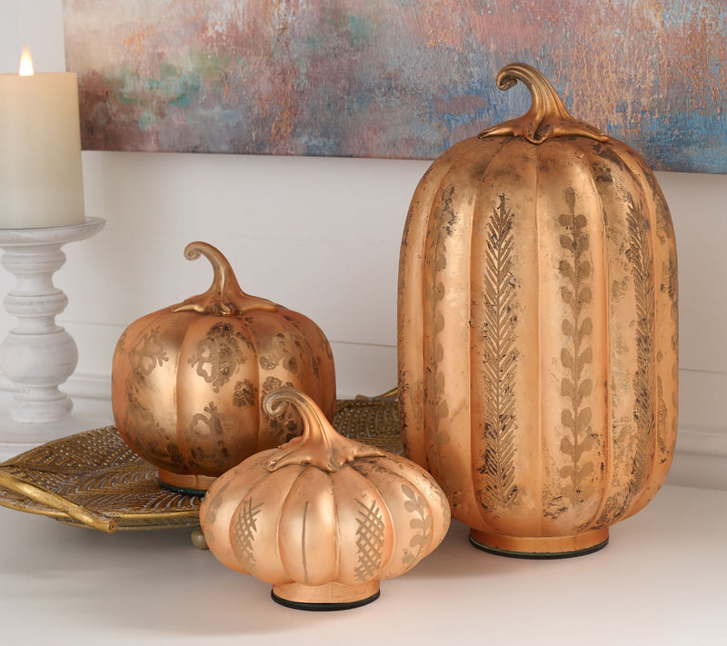 Home Reflections S/3 Etched Mercury Glass Pumpkins — View 7