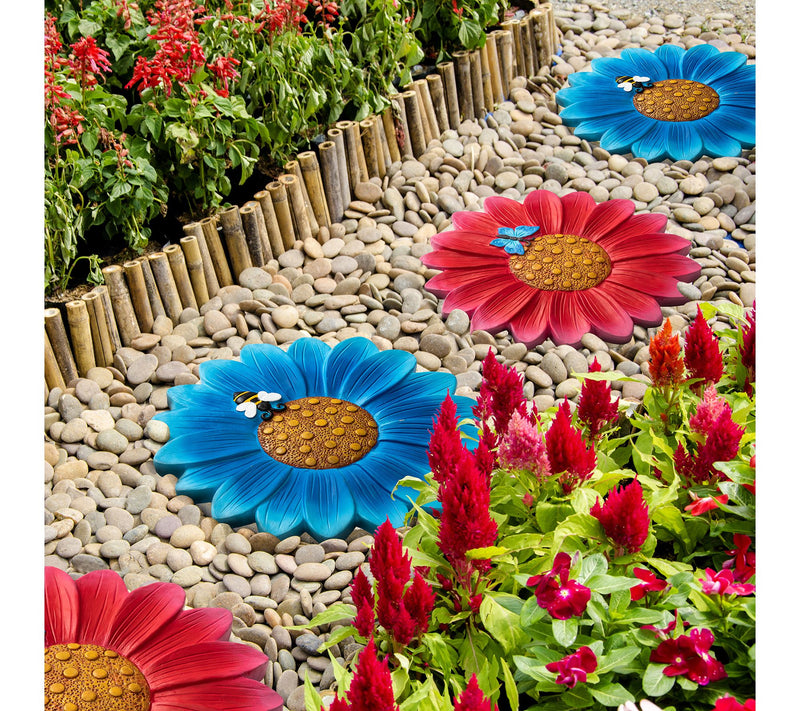 Glitzhome 10" Cement Flower and Textured Stepping Stones S/2 — View 2